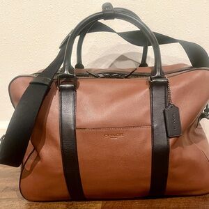 Coach Unisex Calf Leather Saddle Brown w/Black Overnight Travel Messenger F27614